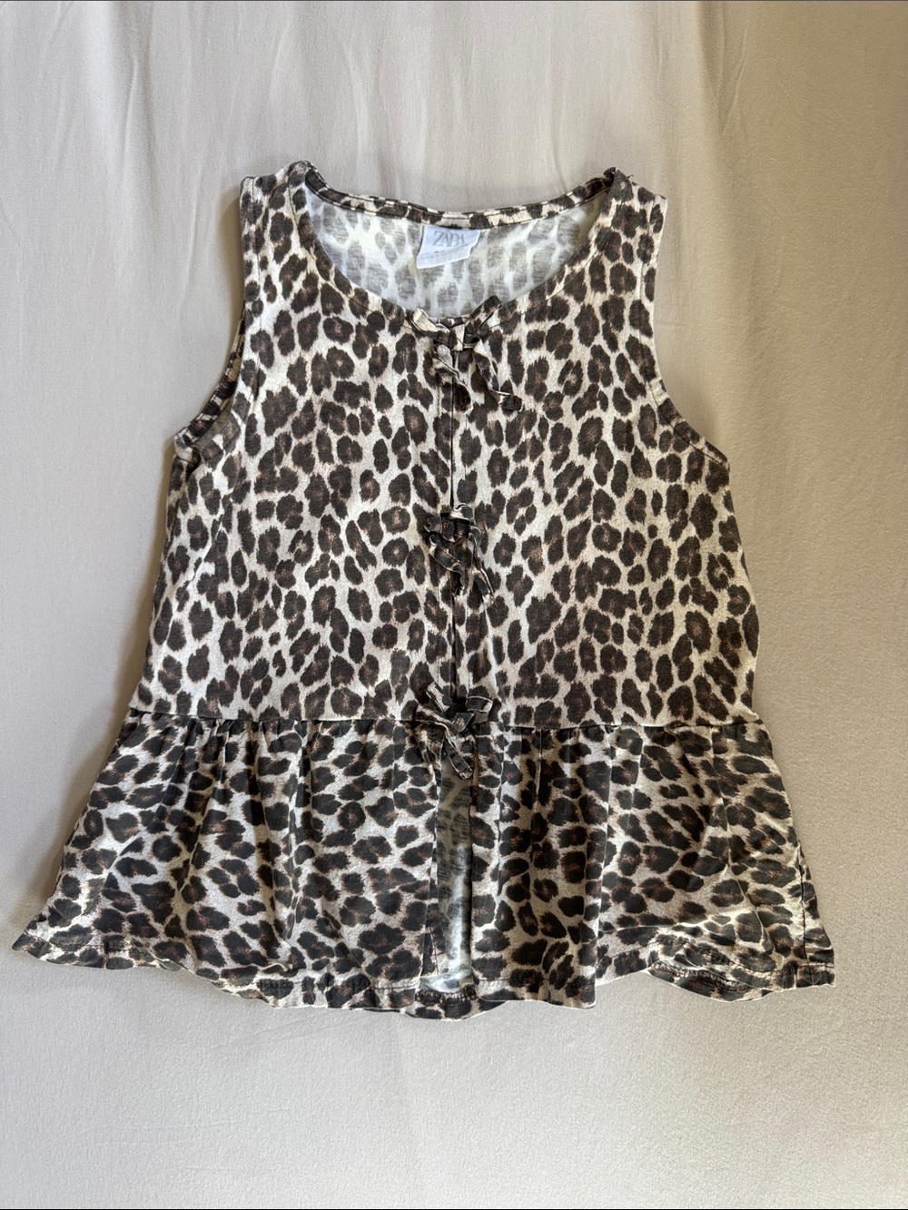 Zara Cream and Brown Leopard Peplum Tank